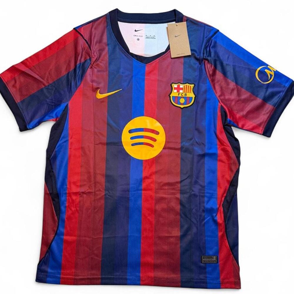 Nike Barcelona 2026/27 home jersey with vertical red and blue stripes number 10